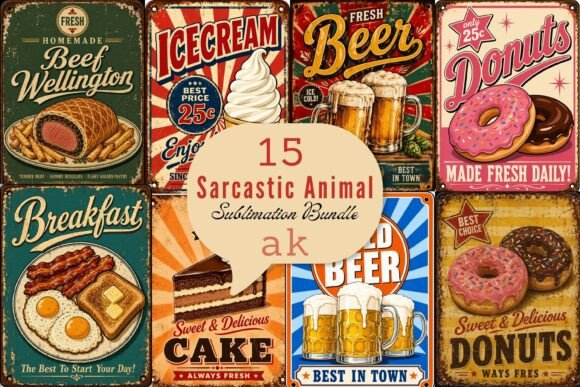 Download Retro Food Poster Sublimation PNG Bundle - Premium Bundle